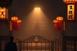 深蓝回廊剧照：幽蓝灯带下的长廊与一扇半掩的门